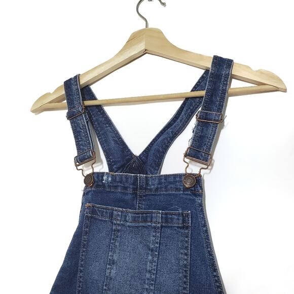 Bluenotes | Cut Off Denim Raw Hem Distressed Overall Shorts - Picture 5 of 8